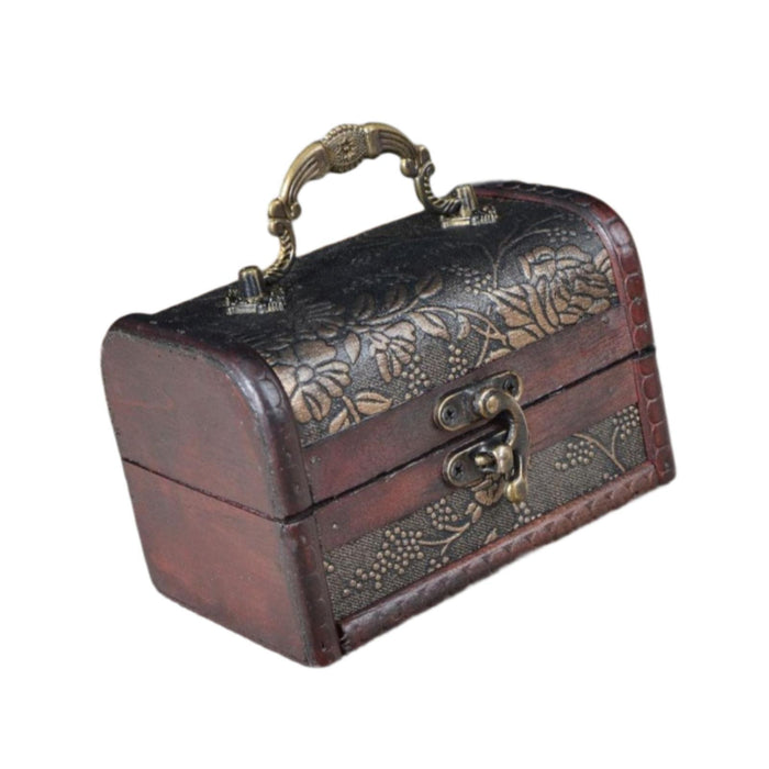 Crofta Trinket Box Wooden Treasure Chest Home Decor with Lid Hair Clips Jewelry Box 12cmx7cmx7cm