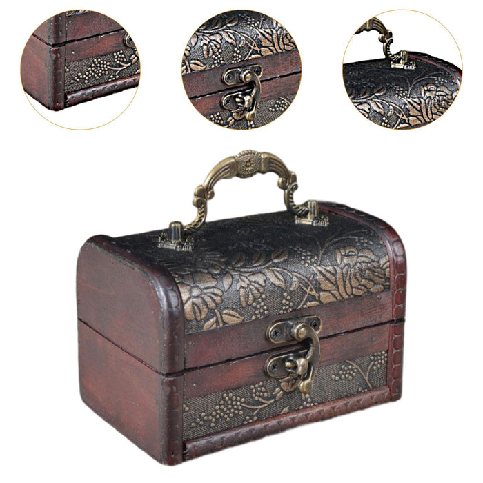 Crofta Trinket Box Wooden Treasure Chest Home Decor with Lid Hair Clips Jewelry Box 12cmx7cmx7cm