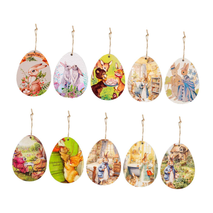 Crofta 10Pcs Easter Rabbit Pattern Wood Hanging Sign Ornament for Housewarming Gift