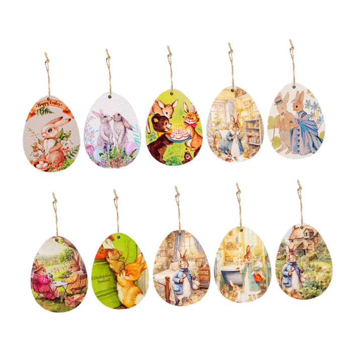 Crofta 10Pcs Easter Rabbit Pattern Wood Hanging Sign Ornament for Housewarming Gift