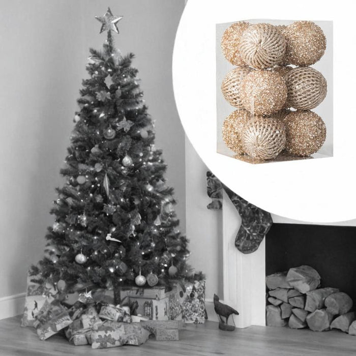 Crofta 12Pcs Christmas Ball Decoration Decorative for Farmhouse Cabinet Living Room Champagne Gold