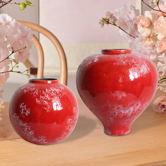 Crofta Red Ceramic Vase Home Decor Flower Vase for Centerpiece Anniversary Entryway Height 24cm