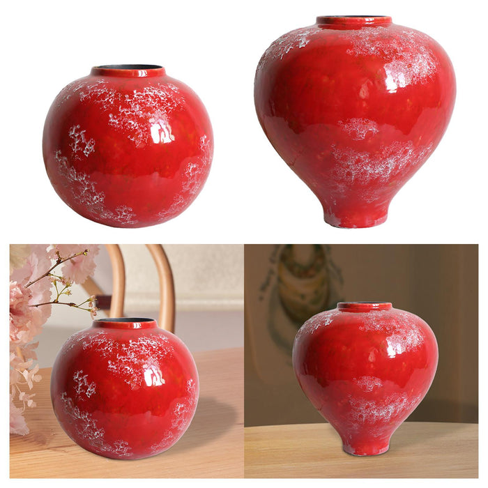 Crofta Red Ceramic Vase Home Decor Flower Vase for Centerpiece Anniversary Entryway Height 24cm