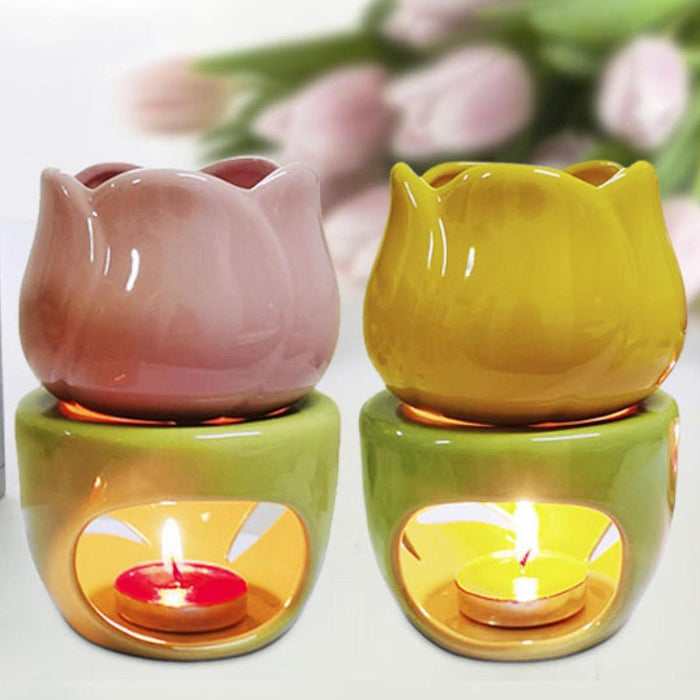 Crofta Essential Oil Burner Practical Candle Tealight Holder for Party Office Decor Yellow