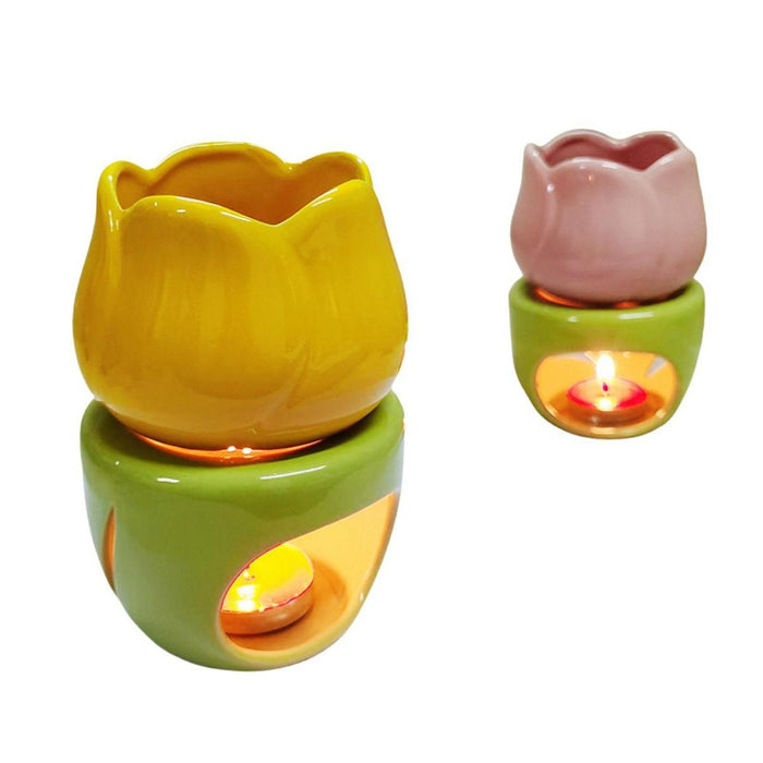 Crofta Essential Oil Burner Practical Candle Tealight Holder for Party Office Decor Yellow