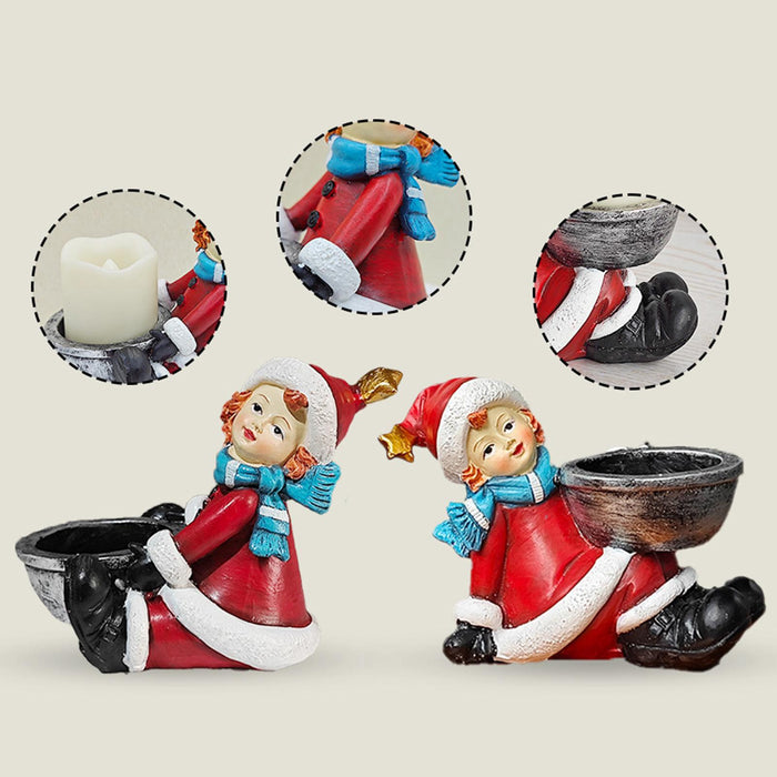 Crofta 2 Pieces Candle Holder Desktop Gifts Decoration Versatile Christmas Figurine