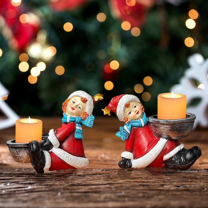 Crofta 2 Pieces Candle Holder Desktop Gifts Decoration Versatile Christmas Figurine