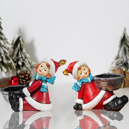 Crofta 2 Pieces Candle Holder Desktop Gifts Decoration Versatile Christmas Figurine