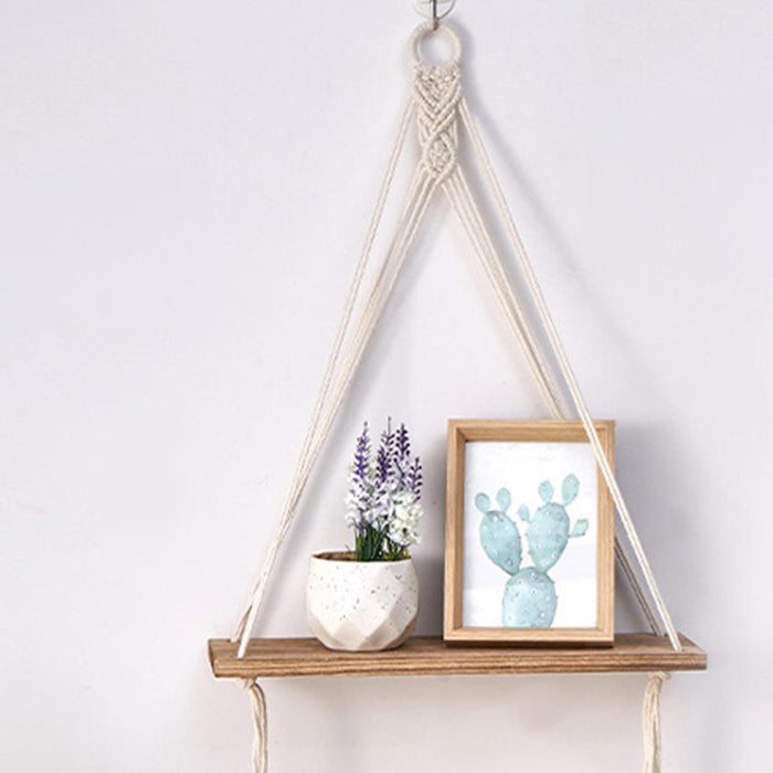 Crofta Boho Macrame Wall Hanging Shelf Wall Decoration for Indoor Bedroom Farmhouse White