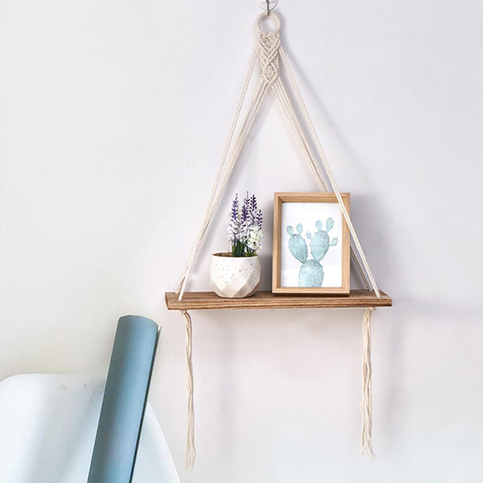 Crofta Boho Macrame Wall Hanging Shelf Wall Decoration for Indoor Bedroom Farmhouse White