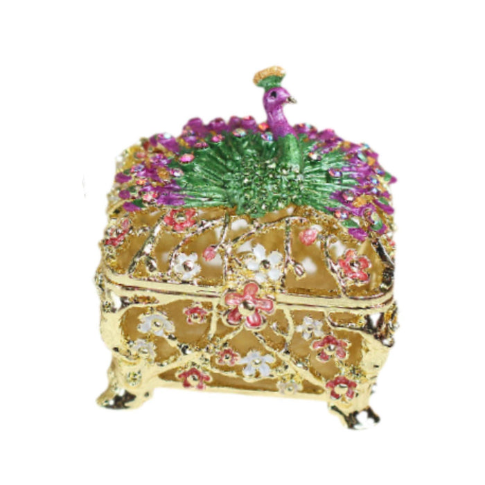 Crofta Jewelry Box Gift Creative Dresser Peacock Trinket Box for Pendants Bracelets Golden