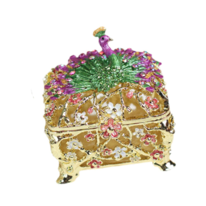 Crofta Jewelry Box Gift Creative Dresser Peacock Trinket Box for Pendants Bracelets Golden