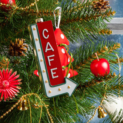 Crofta Xmas Pendant Christmas Ornament Charm Cars Christmas Tree Hanging Decoration Cafe 6.3x14cm