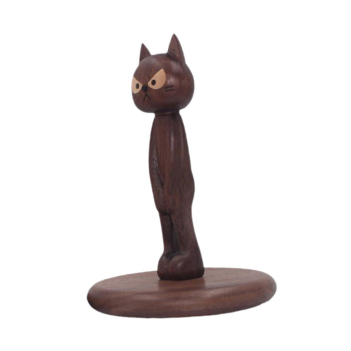 Crofta Wood Paper Towel Holder Cat Shape Rustic for Bathroom Home Kitchen Organizer Dark Brown