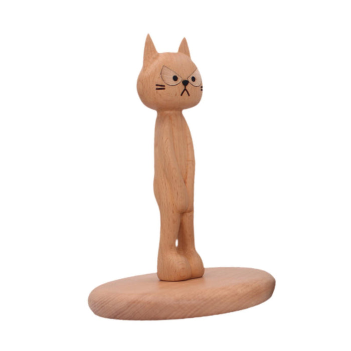 Crofta Wood Paper Towel Holder Cat Shape Rustic for Bathroom Home Kitchen Organizer Light Brown