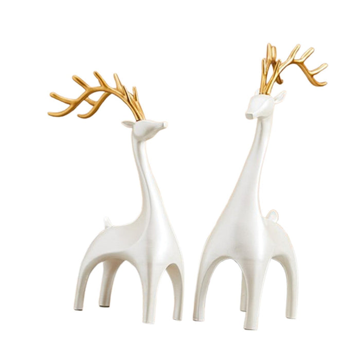 Crofta 1 Pair Elk Deer Statues Figurines for Bedroom Handicraft Tabletop Decoration White