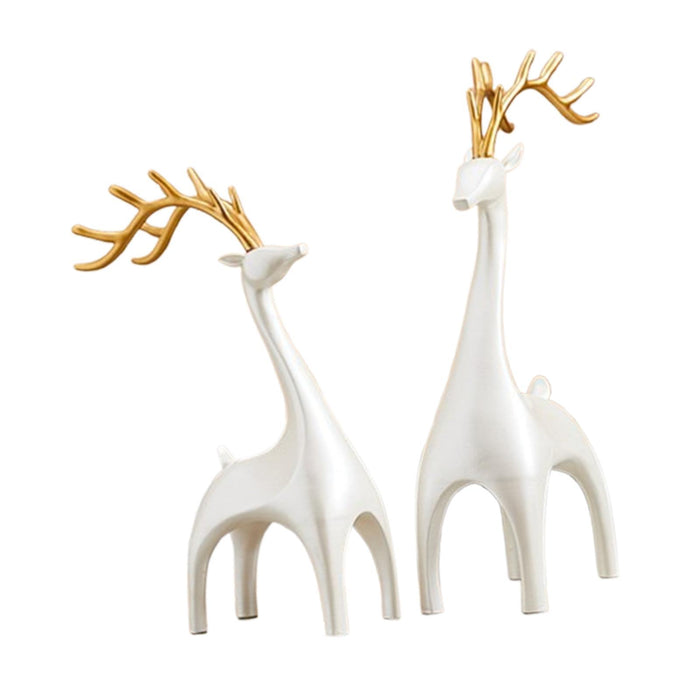 Crofta 1 Pair Elk Deer Statues Figurines for Bedroom Handicraft Tabletop Decoration White