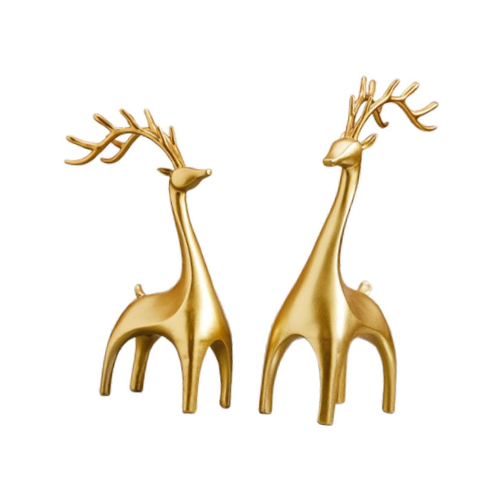 Crofta 1 Pair Elk Deer Statues Figurines for Bedroom Handicraft Tabletop Decoration Golden