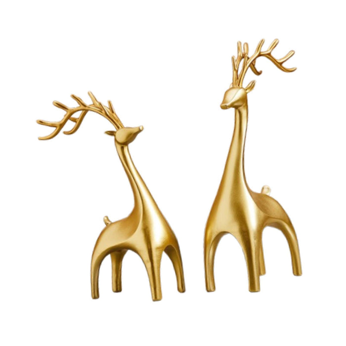 Crofta 1 Pair Elk Deer Statues Figurines for Bedroom Handicraft Tabletop Decoration Golden