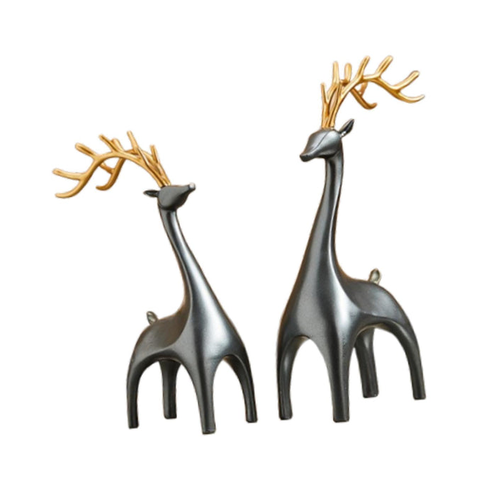 Crofta 1 Pair Elk Deer Statues Figurines for Bedroom Handicraft Tabletop Decoration Grey