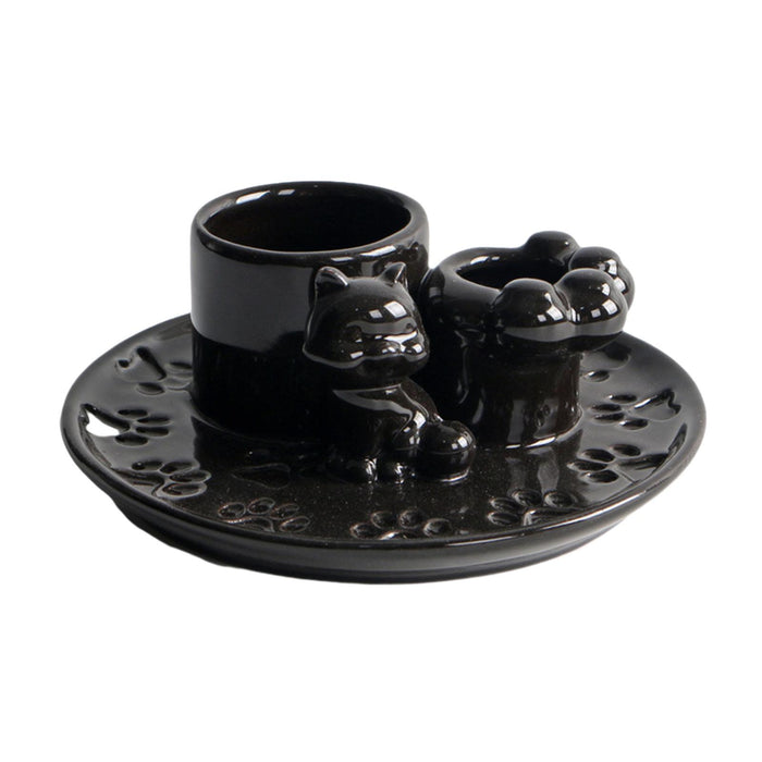 Crofta Incense Holder Decoration Cat Candle Holder for Office Tea Living Room Black