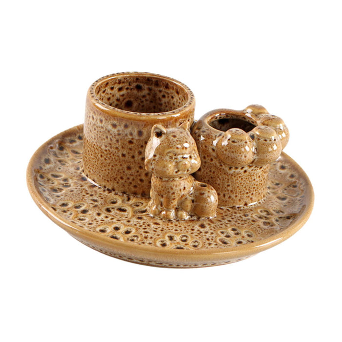 Crofta Incense Holder Decoration Cat Candle Holder for Office Tea Living Room Brown Spots