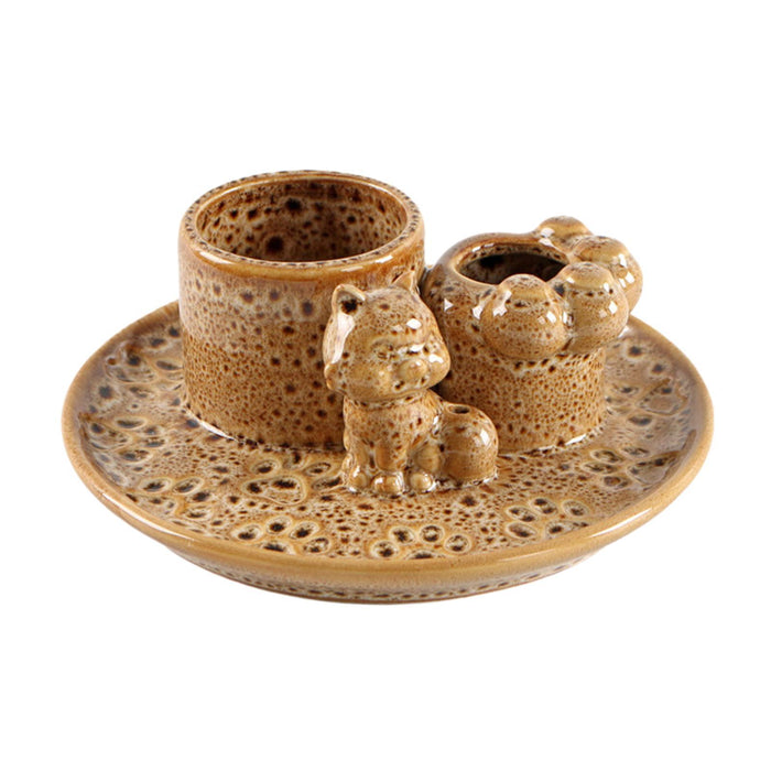 Crofta Incense Holder Decoration Cat Candle Holder for Office Tea Living Room Brown Spots