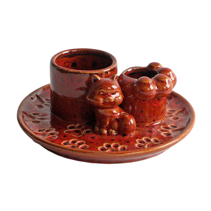 Crofta Incense Holder Decoration Cat Candle Holder for Office Tea Living Room Red