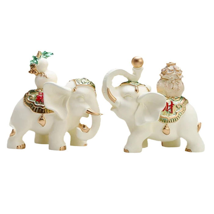 Crofta 1 Pair Good Luck Elephant Statues Table Decoration for Living Room Versatile White