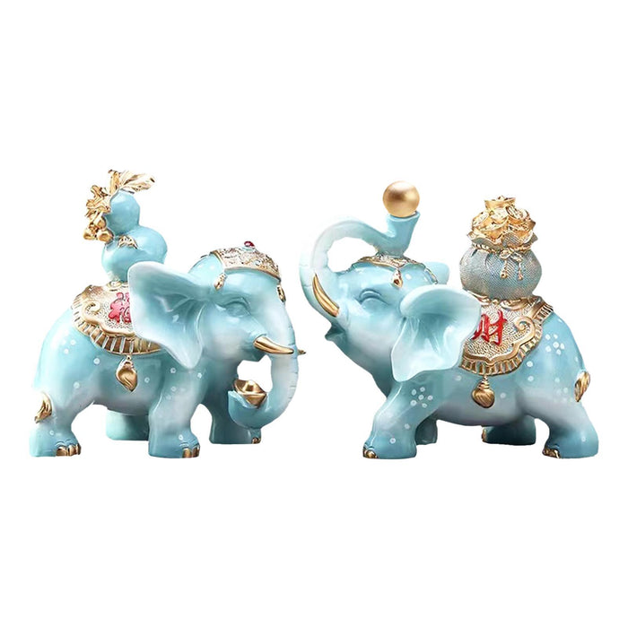 Crofta 1 Pair Good Luck Elephant Statues Table Decoration for Living Room Versatile Blue