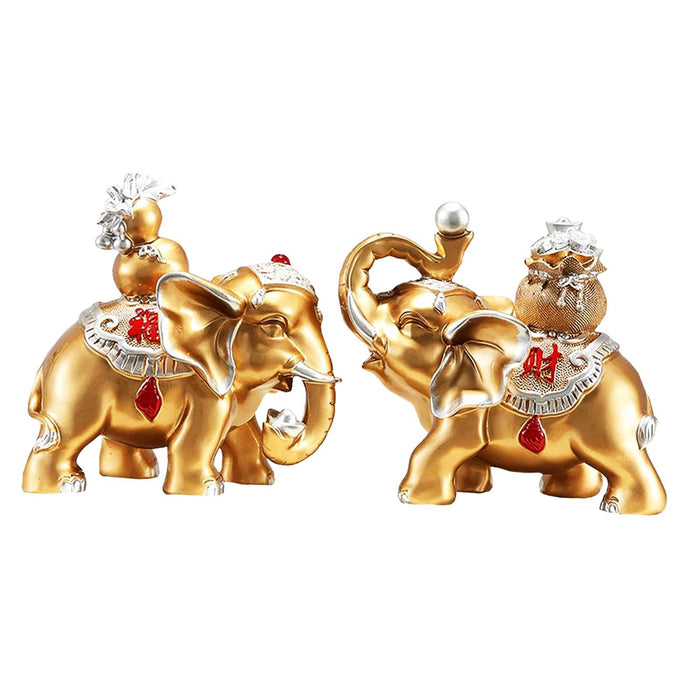 Crofta 1 Pair Good Luck Elephant Statues Table Decoration for Living Room Versatile Golden