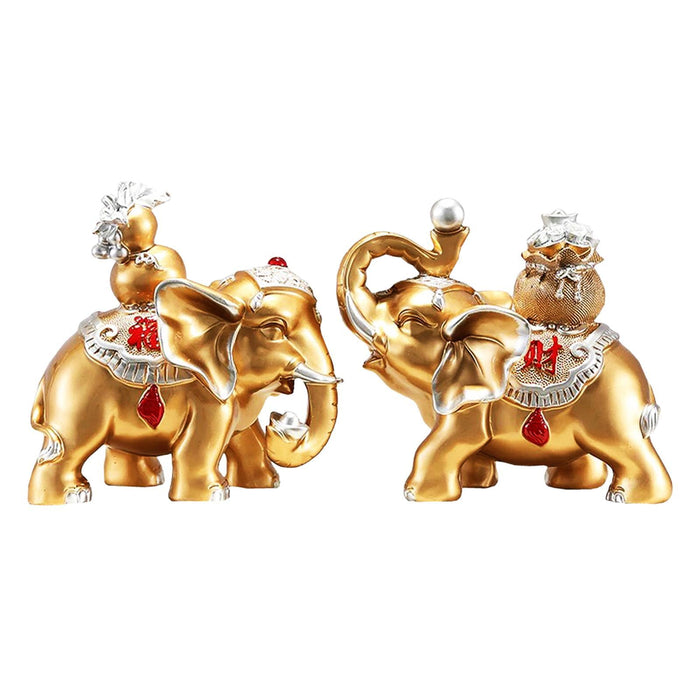 Crofta 1 Pair Good Luck Elephant Statues Table Decoration for Living Room Versatile Golden