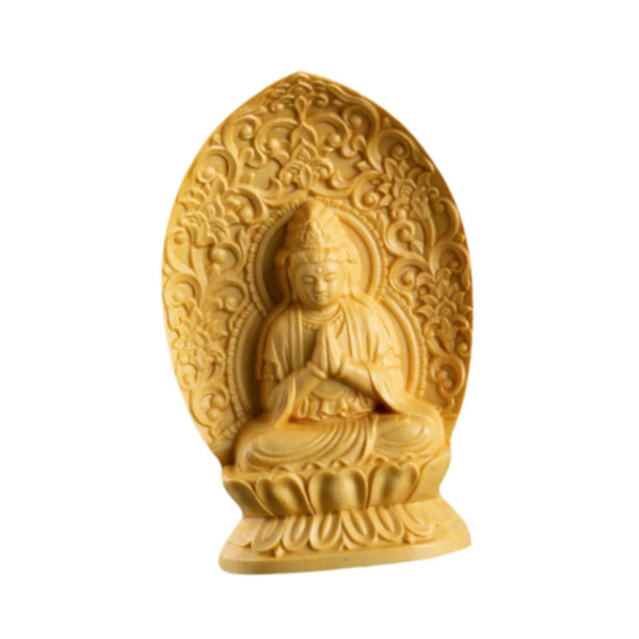 Crofta Wood Carving Guanyin Sitting Statue Handmade Height 7cm for Wall Shelf Decor Style A