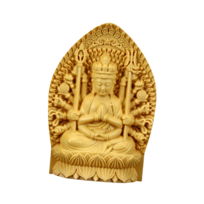 Crofta Wood Carving Guanyin Sitting Statue Handmade Height 7cm for Wall Shelf Decor Style B