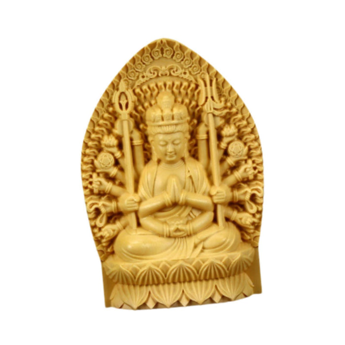 Crofta Wood Carving Guanyin Sitting Statue Handmade Height 7cm for Wall Shelf Decor Style B