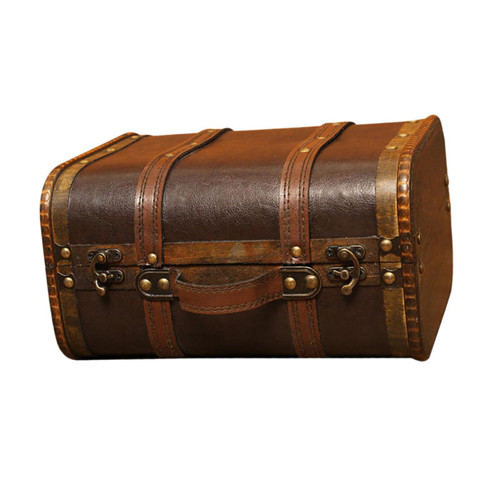 Crofta Decorative Storage Box Wood Treasure Chest Case Birthday Jewelry Trinket Box 26.5cmx21.5cmx15cm