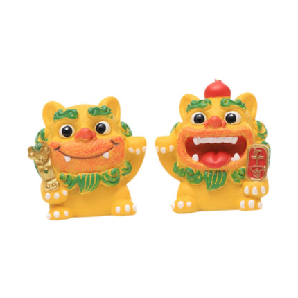 Crofta 2 Pieces Little Lion Fortune Statues Housewarming Gift Cute Decoration Yellow