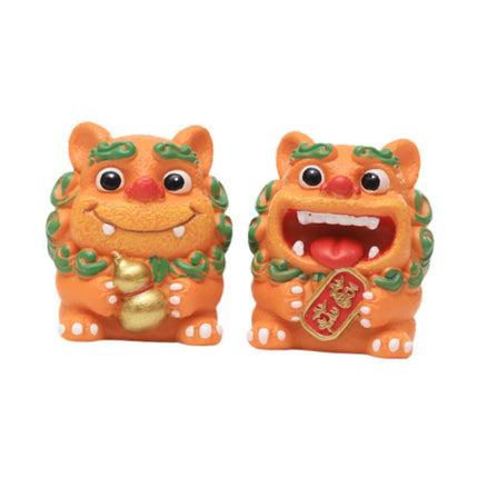 Crofta 2 Pieces Little Lion Fortune Statues Housewarming Gift Cute Decoration Orange