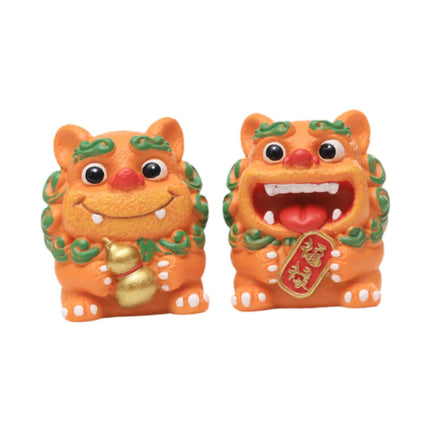 Crofta 2 Pieces Little Lion Fortune Statues Housewarming Gift Cute Decoration Orange