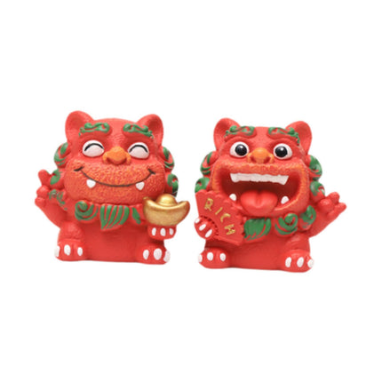 Crofta 2 Pieces Little Lion Fortune Statues Housewarming Gift Cute Decoration Red