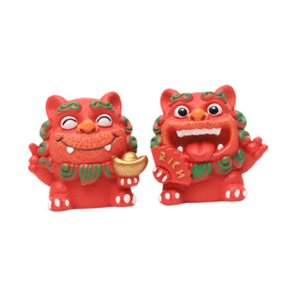 Crofta 2 Pieces Little Lion Fortune Statues Housewarming Gift Cute Decoration Red