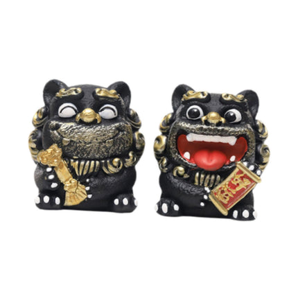 Crofta 2 Pieces Little Lion Fortune Statues Housewarming Gift Cute Decoration Black