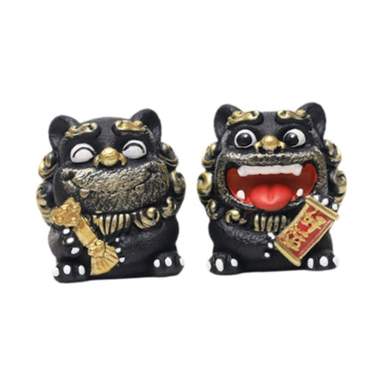 Crofta 2 Pieces Little Lion Fortune Statues Housewarming Gift Cute Decoration Black