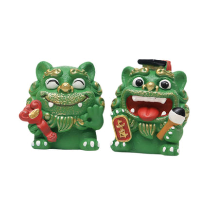 Crofta 2 Pieces Little Lion Fortune Statues Housewarming Gift Cute Decoration Green