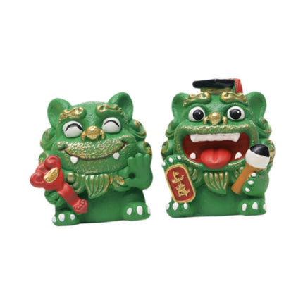 Crofta 2 Pieces Little Lion Fortune Statues Housewarming Gift Cute Decoration Green