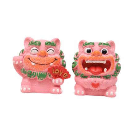 Crofta 2 Pieces Little Lion Fortune Statues Housewarming Gift Cute Decoration Pink