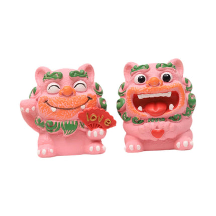 Crofta 2 Pieces Little Lion Fortune Statues Housewarming Gift Cute Decoration Pink