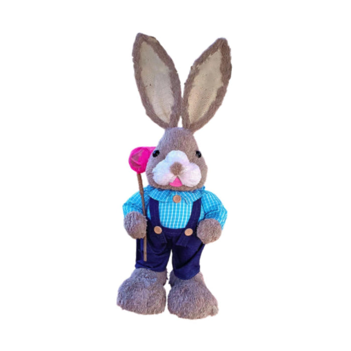 Crofta Woven Rabbit Toy Easter Rabbit Statue Office Photo Prop Straw Bunny Figurine Style A