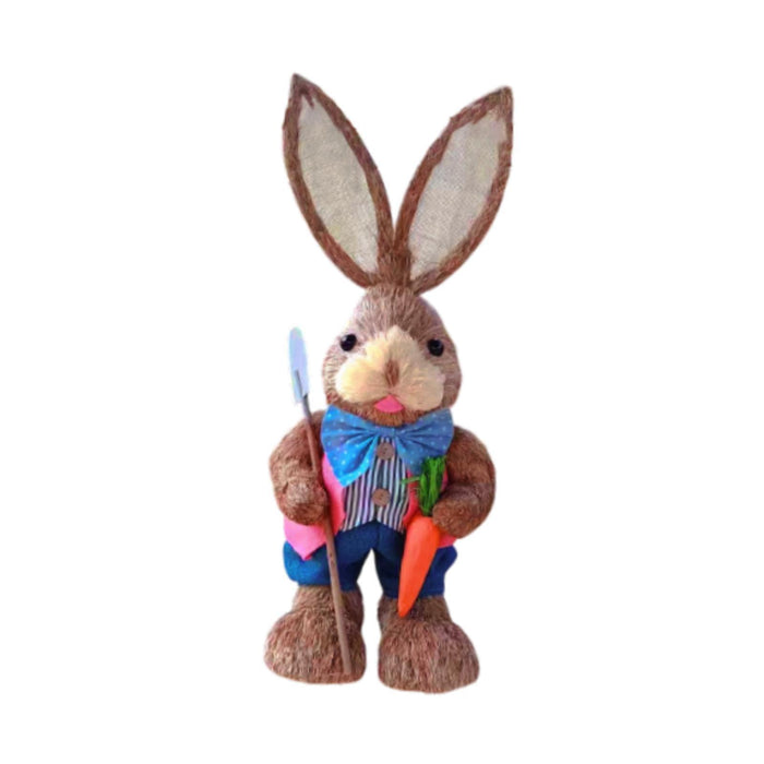 Crofta Woven Rabbit Toy Easter Rabbit Statue Office Photo Prop Straw Bunny Figurine Style I