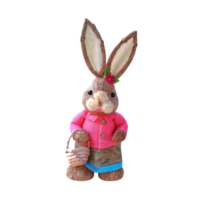 Crofta Woven Rabbit Toy Easter Rabbit Statue Office Photo Prop Straw Bunny Figurine Style J